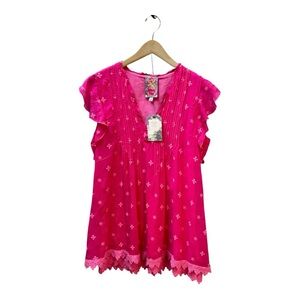 Johnny Was embroidered tunic top fully lined V-neck tag says XXS fits XS‎ S M ?
